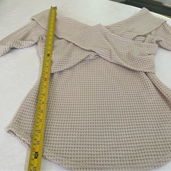 Free People Marley Top Off Shoulder Waffle Knit Oatmeal Cream Large - Picture 12 of 16